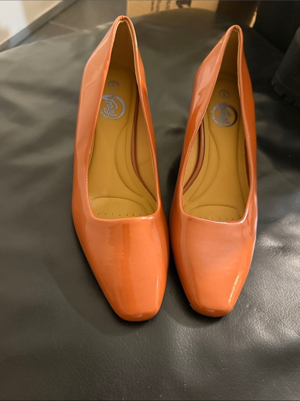 Trary Orange Patent Leather Square-Toe Flats size 6